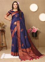 Soft Silk Navy Blue Festival Wear Zari Work Saree